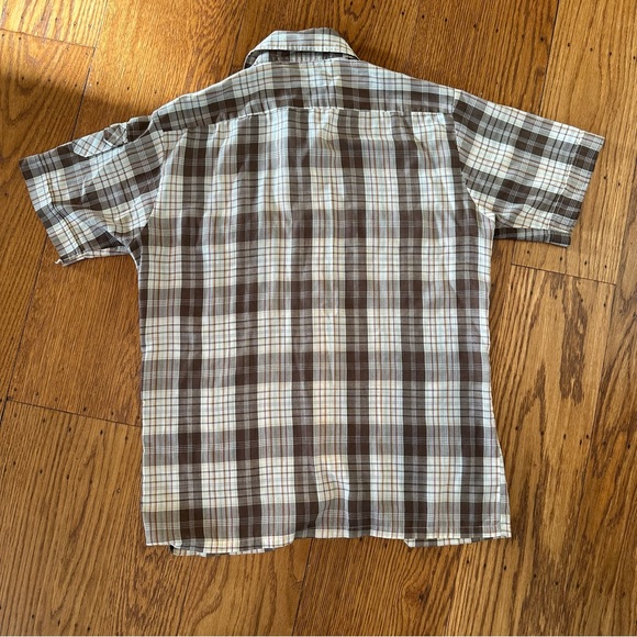 VINTAGE WEEDS BUTTON DOWN SHORT SLEEVE SHIRT MENS SMALL KHAKI/TAN/BROWN/RED - Picture 5 of 10